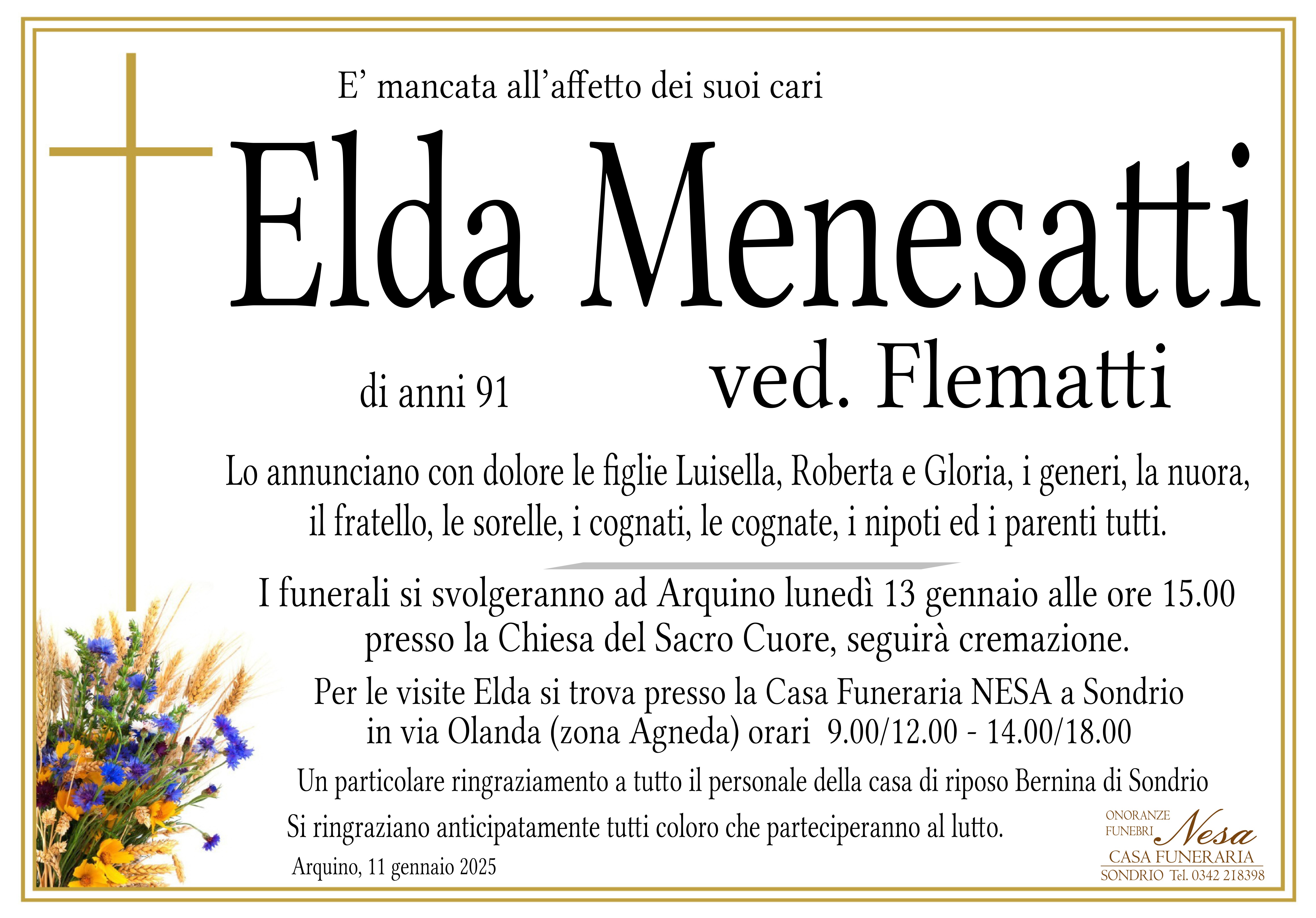 Necrologio ELDA MENESATTI VEDOVA FLEMATTI